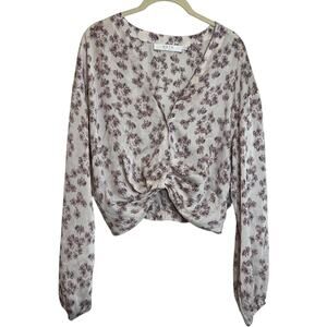 ASTR the Label Womens Surplice Blouse Size Medium Beige Lavender Long Sleeve